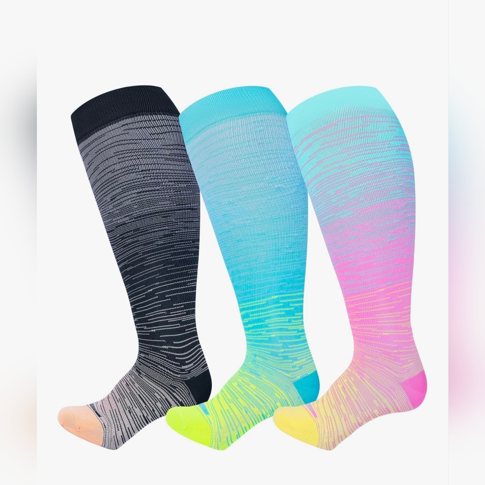 🆕 LEVSOX Women's 3 pk Compression Socks Wide Calf Extra Large
